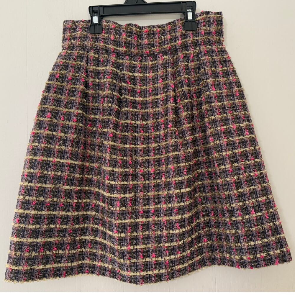 Lew Greene Private Collection Boutique Size 2 Chenille Green Pink Tweed Skirt